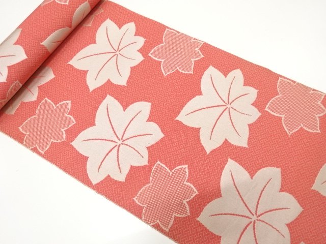 JAPANESE KIMONO / ANTIQUE EIGHT-SIDED OBI BOLT WOVEN / AUTUMN LEAVES P